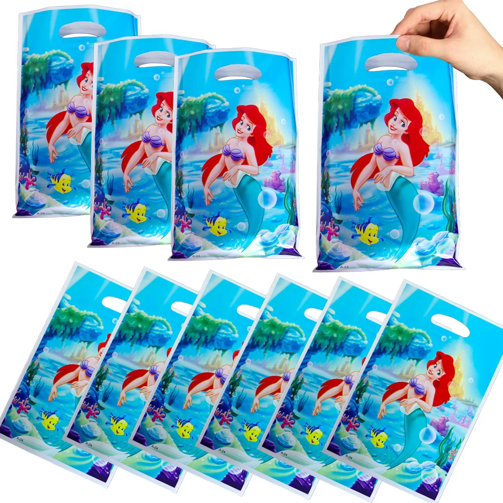 10/50pcs The Little Mermaid Plastic Gift Bag Kids Birthday Party Baby Shower Party Supplies Decoration Ariel Girls Loot Bag