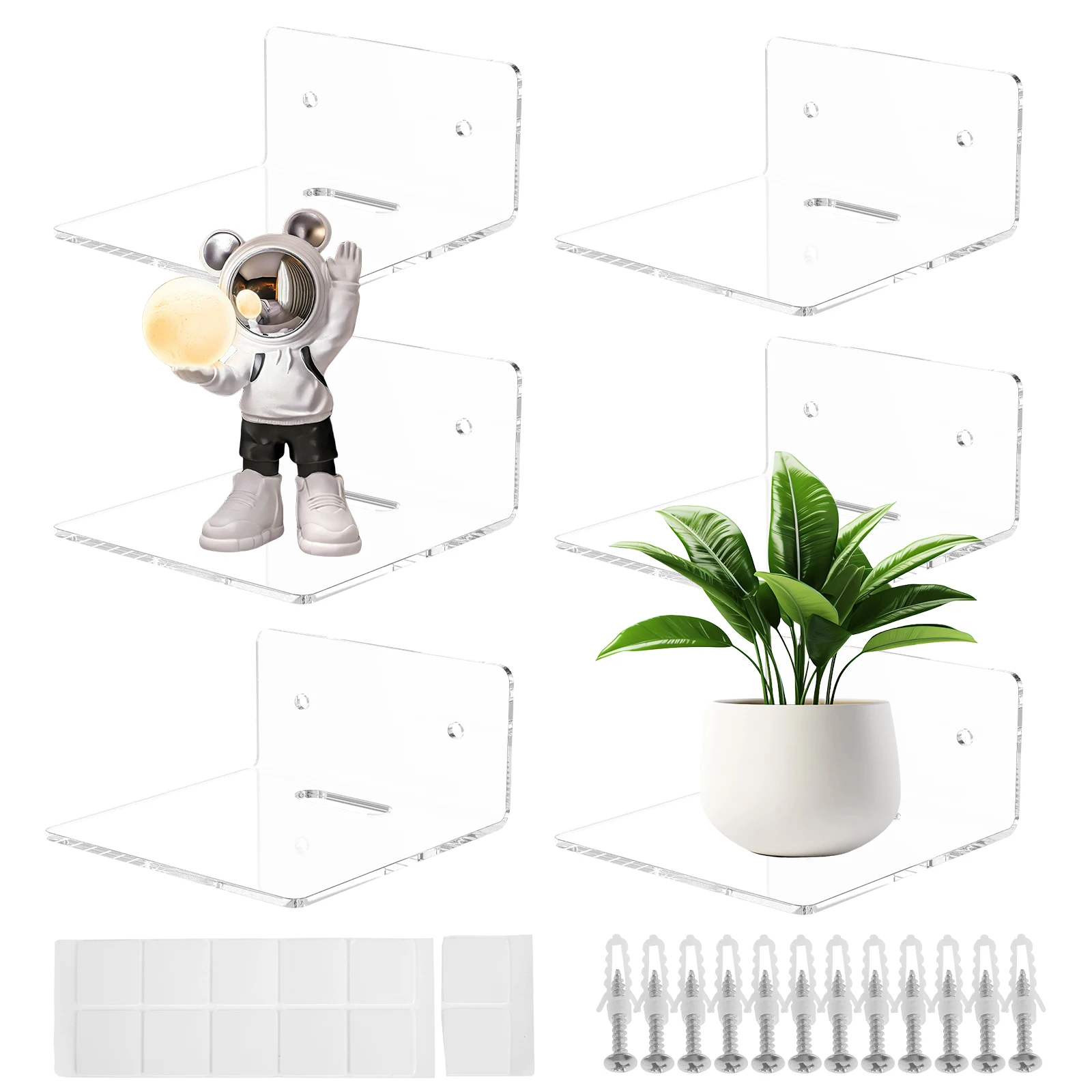 Étagères murales flottantes en acrylique, 6/12 pièces, petite étagère transparente, présentoir de produits, support de rangement de décoration murale