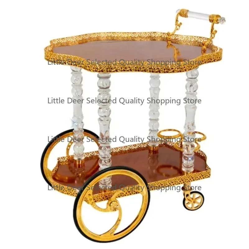 cross-border  durable Golden  Retro 2 Tier Trolley With Wine Rack Transport Trolley Kitchen Home Dining Cart