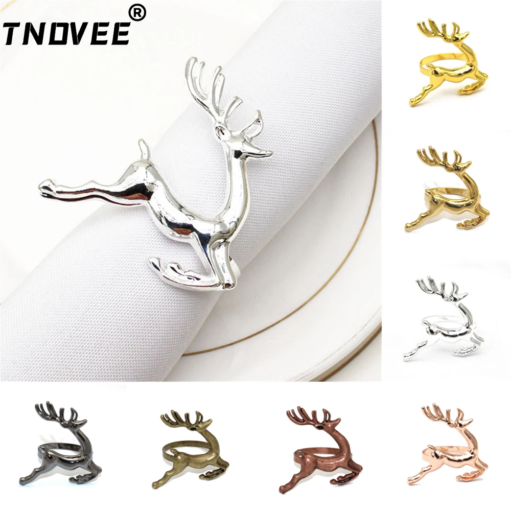 6Pcs Christmas Deer Napkin Ring Gold Silver Elk Napkin Rings Holder for Christmas Party Dinner Table Decotaion Home Decor ERC03