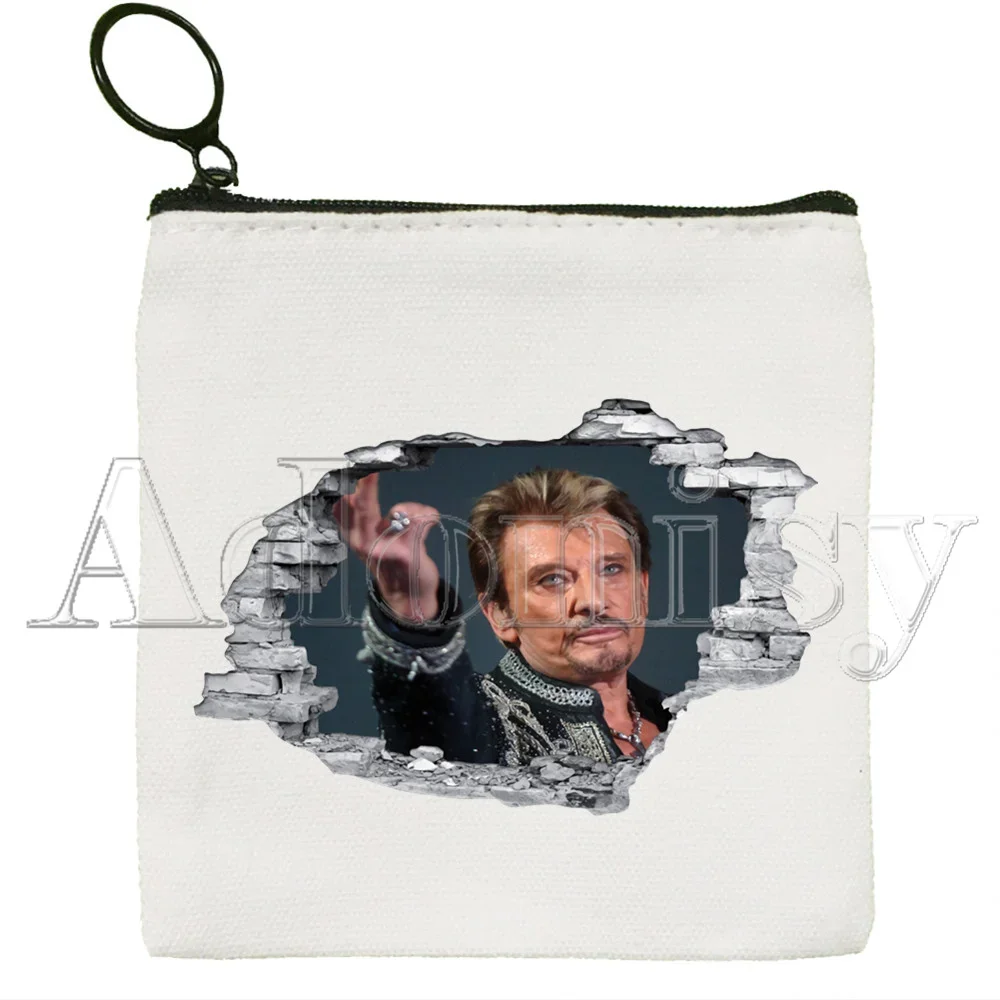 Johnny Hallyday tas koin kanvas warna polos, tas hadiah tangan tas kunci ritsleting baru segar kecil