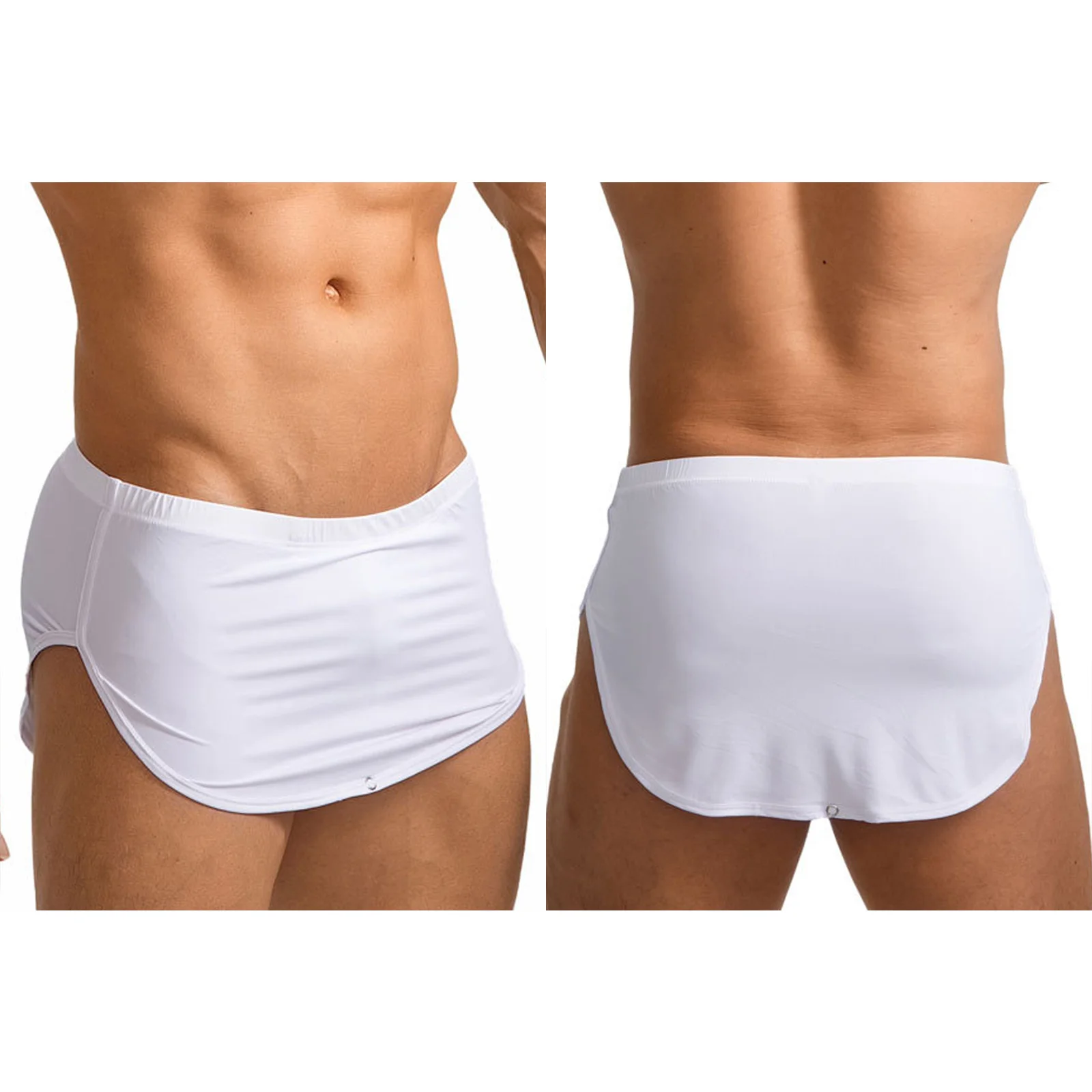Men Sides Split Press Button Crotch Boxer Briefs Elastic Waistband Quick-Drying Athletic Shorts for Gym Fitness Cycling Running