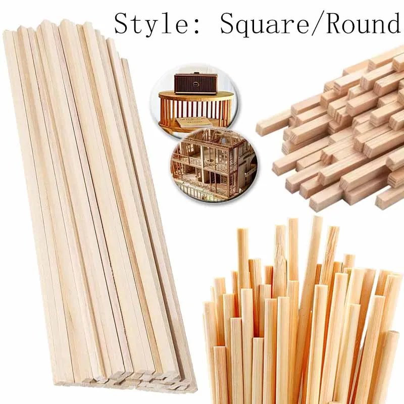 Runder/quadratischer Holzstab zum Basteln von Lebensmitteln, Eis, Süßigkeiten und Modellbau, Kuchennägel, DIY, langlebige Nägel, Baumodelle, Holzbearbeitungswerkzeuge
