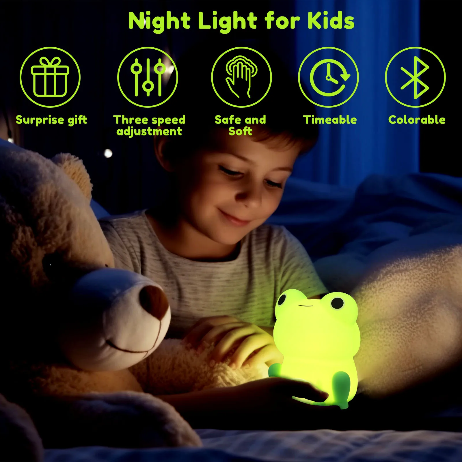 Night Light 1200mAh Rechargeable Frog Night Lamp Light Colour Changeable Silicone Nursery Light Soft Bedside Silicone Lamp