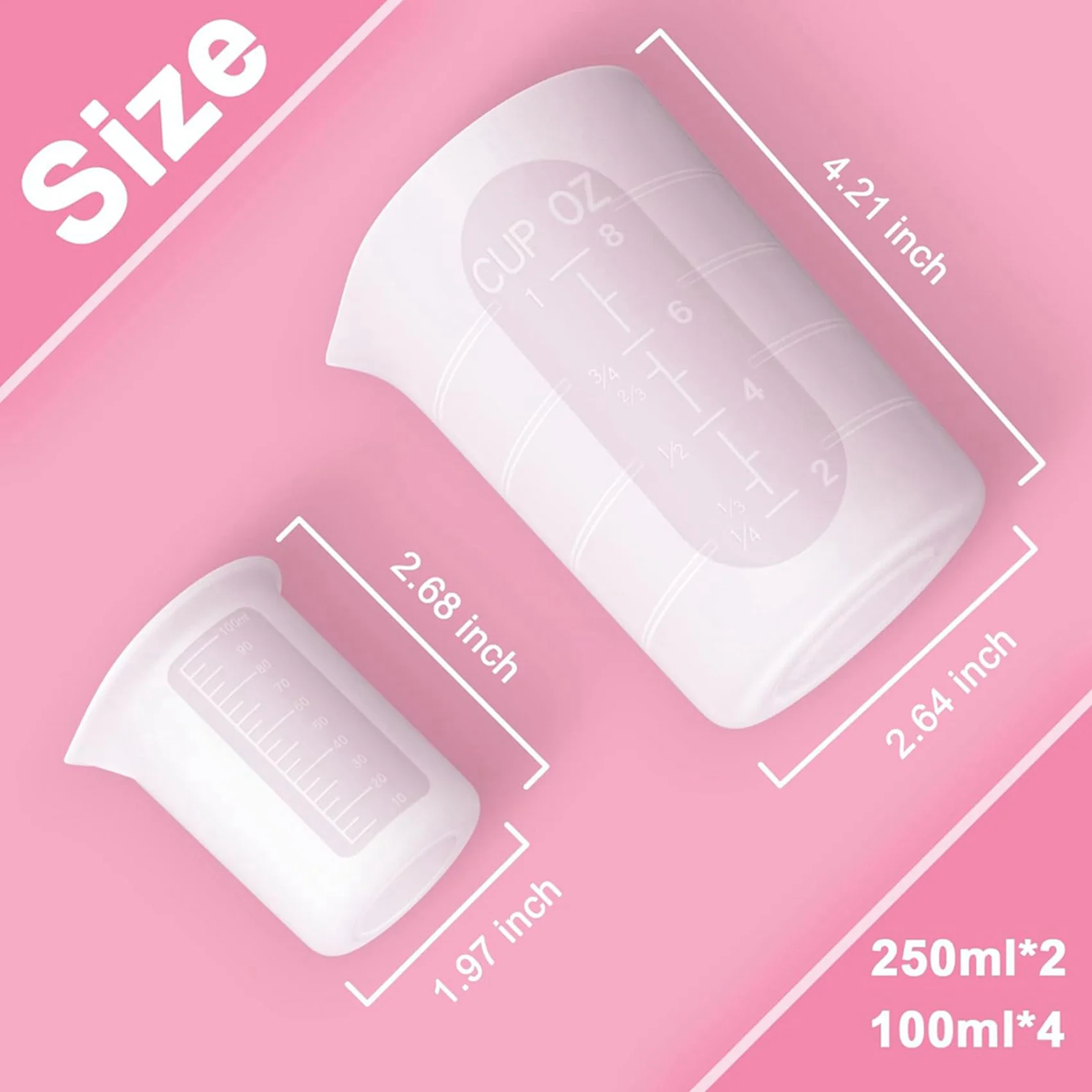 12Pcs Silicone Measuring Cups Set - 4Pc 250Ml Reusable Silicone Cups, 8Pcs Non-Stick Measuring Cups, Epoxy Mixing Cups