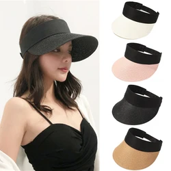 Foldable Portable Beach Hat Wide Brim Sun Hat Roll-up Summer Casual Straw Cap Visors For Women