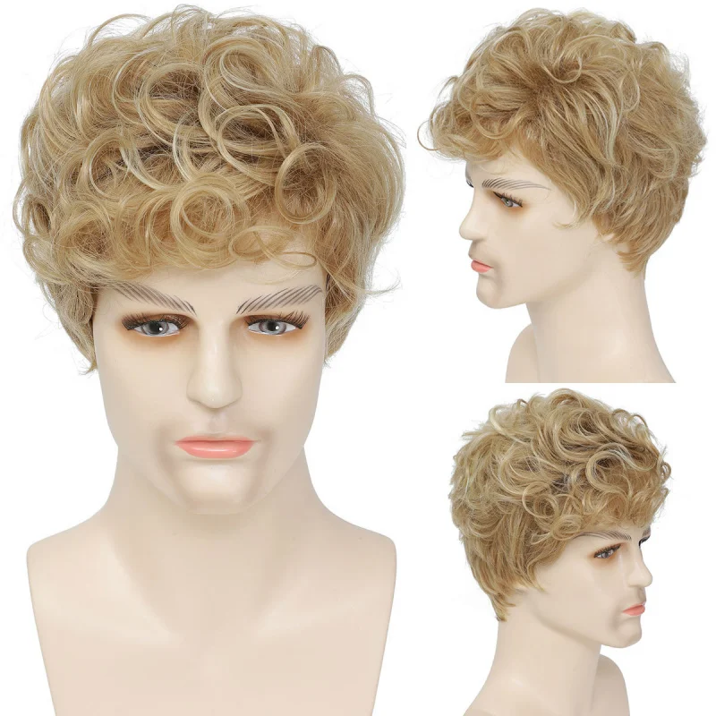 European and American style men's stylish synthetic with rose net, short curly hair wigs
