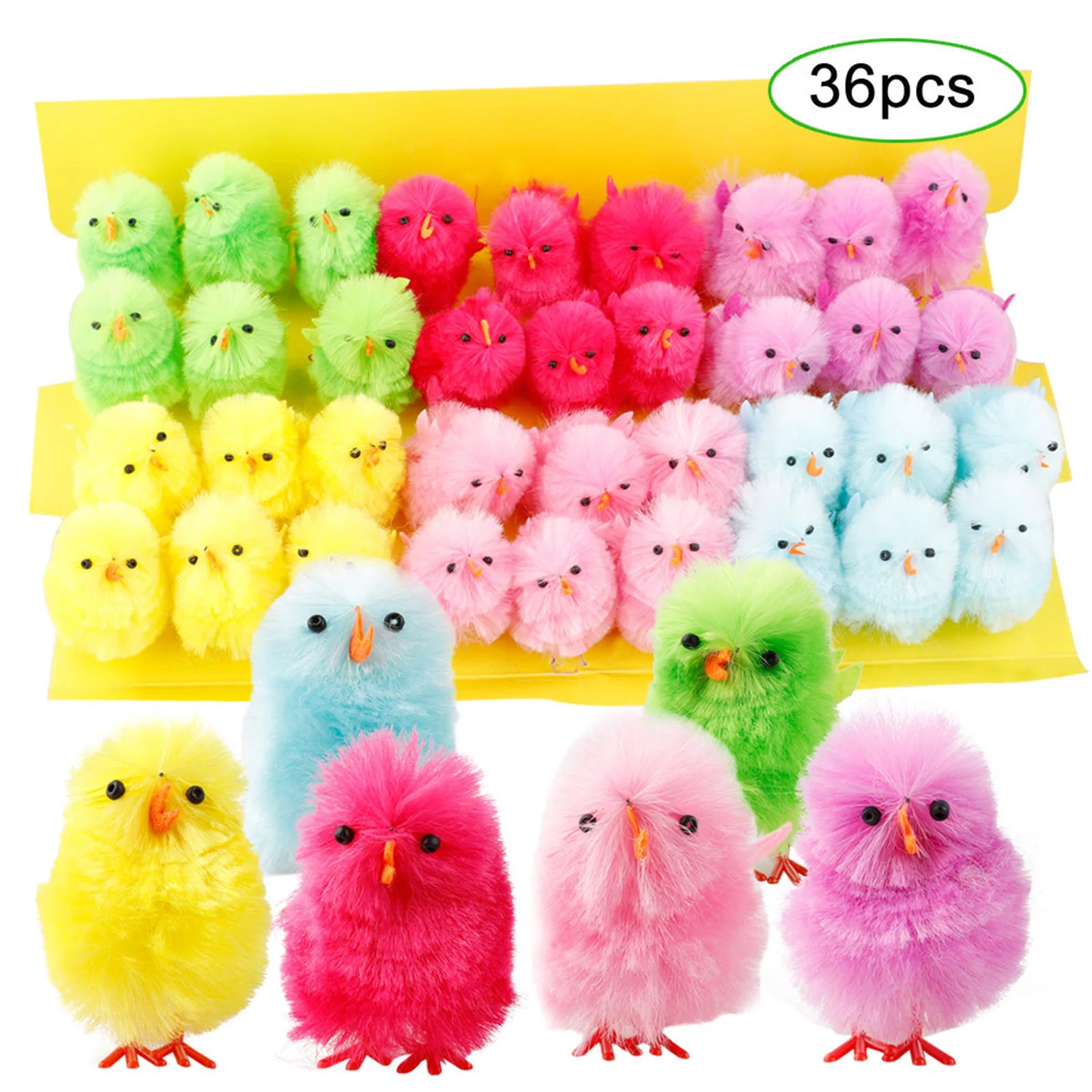 36 Pieces Assorted Colours Baby Chicks Lifelike Chicken Figurine Mini Chicks Set for Easter Egg Bonnet Basket Home Decorations