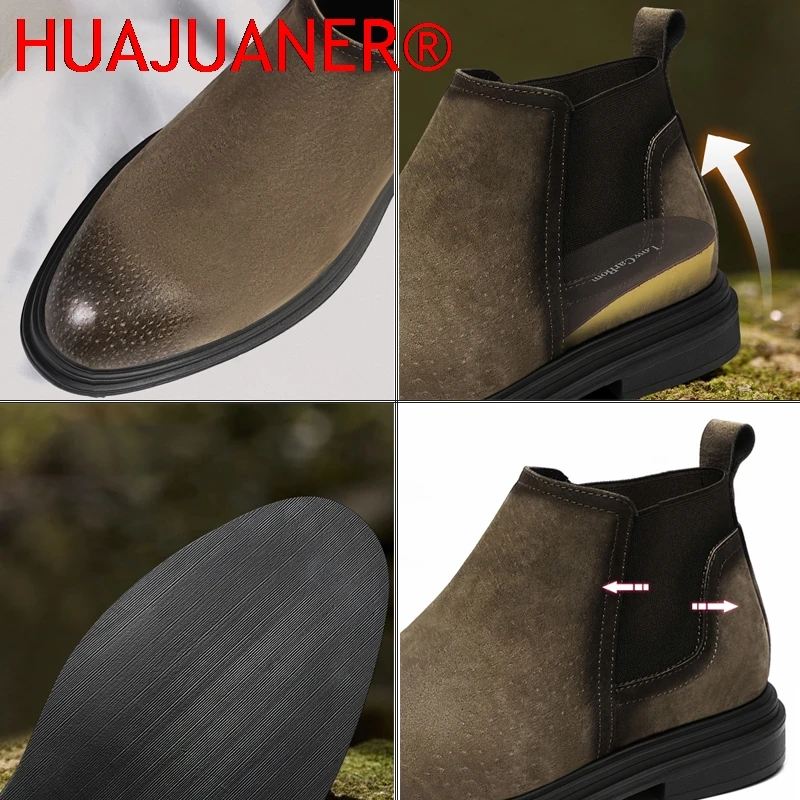 Luxury Men's Internal Height Increasing Chelsea Boots Frosted Ankle Boots High Top Men's Height Increasing Casual Boots