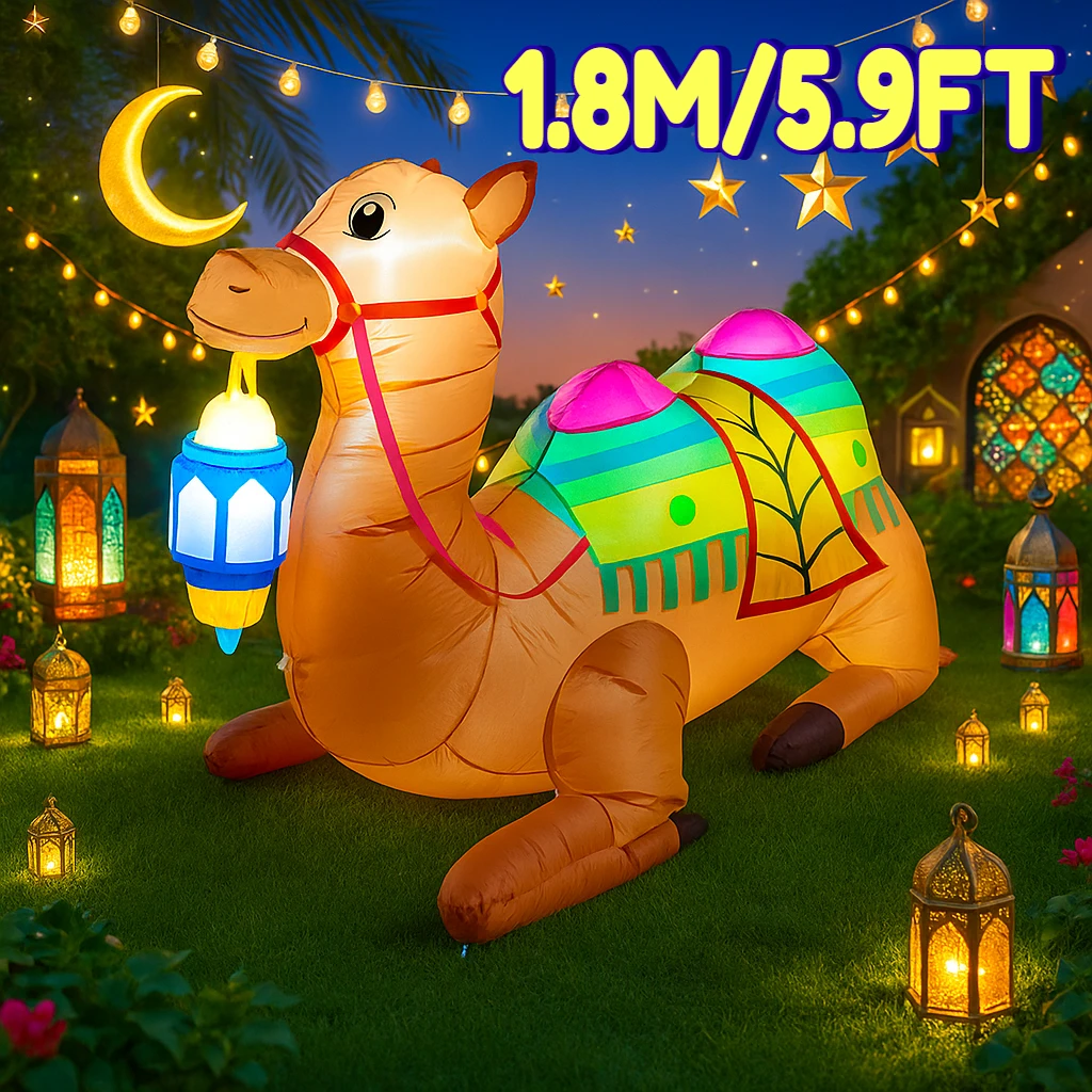 

Надувное украшение для мусульманского праздника Рамадан и Ид, верблюжонок, 1,8 м (5,9 футов), со светодиодной подсветкой, идеально для декора двора на открытом воздухе