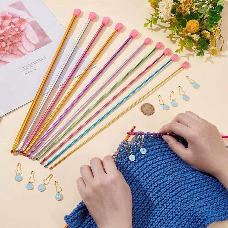 20 Pcs Tunisian Crochet Hooks Set, 14 Inch Long Metal Crochet Hooks Multicolor Afghan Crochet Needles With Number Marker