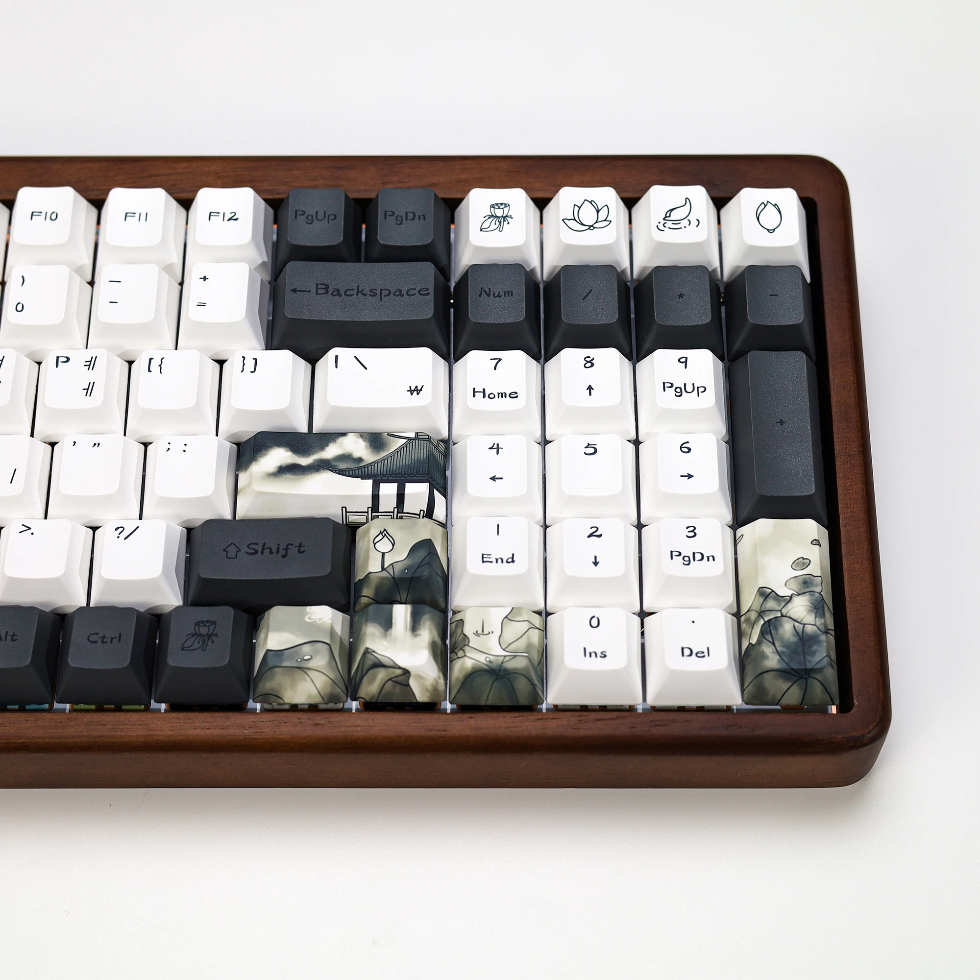 KBDiy Ink Lotus Keycap Cherry Profile Korean Keycaps PBT for Mechanical Gaming Keyboard DIY 142 Keys Aula F75 F87 F99 Key Caps