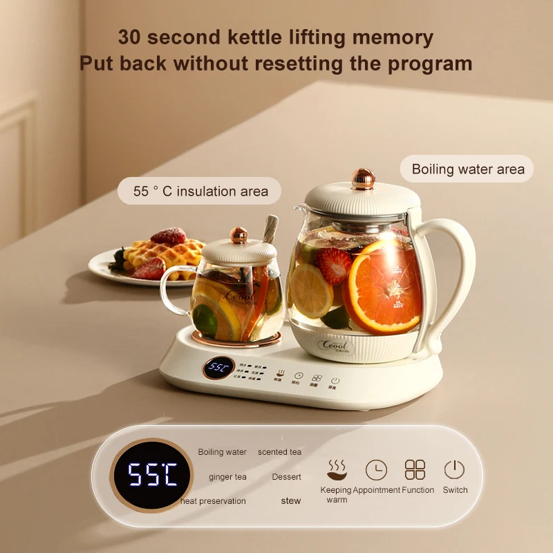 2024 Good New 1/0.25L Pot Electric Kettle Double Pot Multi functional High Boron Heat Water Coffee Tea Timed Home Office Gift