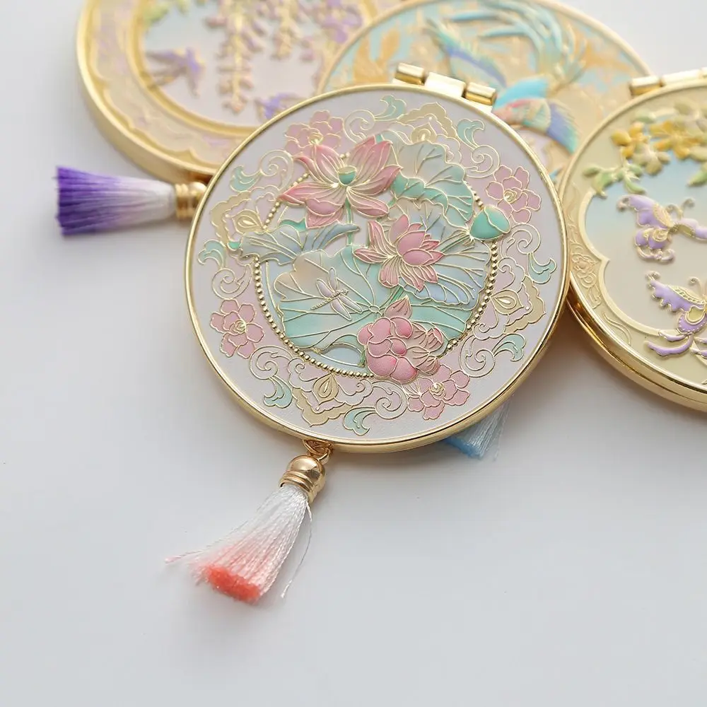 مرآة مكياج معدنية على الطراز الصيني قابلة للطي، مرآة مستحضرات تجميل محمولة رائعة ومبتكرة للطلاب #4