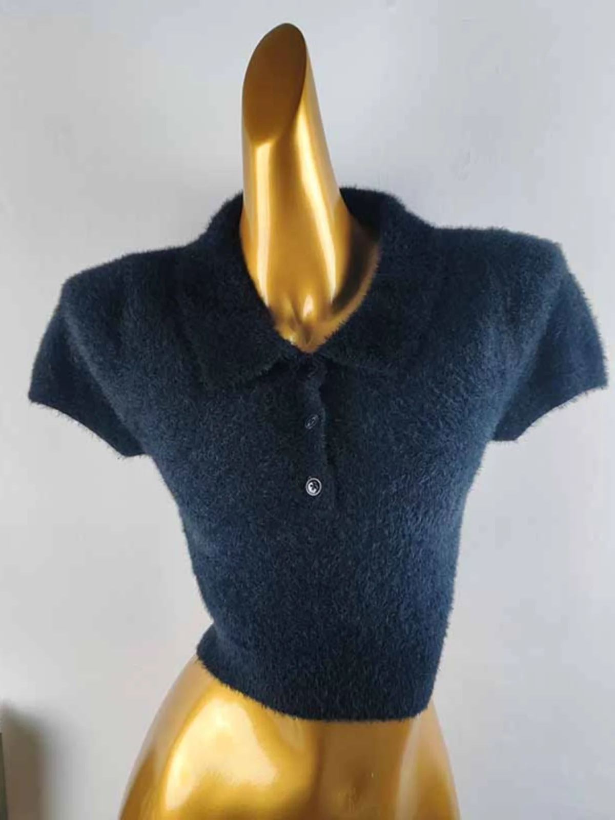 

Sexy ort Sve Knitted Sweater Women's Slim Fit Collar Faux Mink Vest Korean Sle Commute Faion Autumn New Arrival