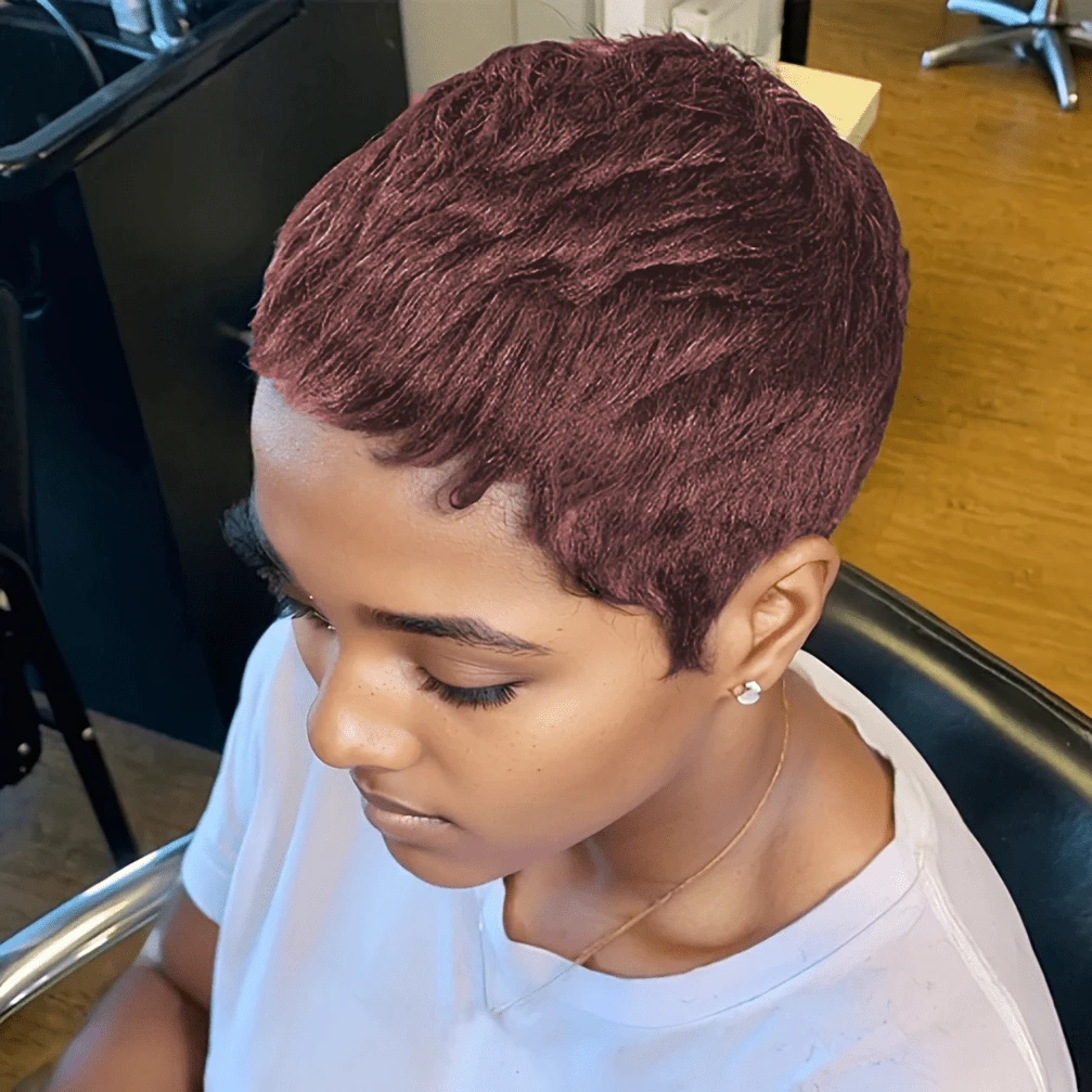 

Парик из натуральных волос, волнистый, с укороченной стрижкой пикси, для женщин, полностью машинной работы, плотность 150%, 4 дюйма