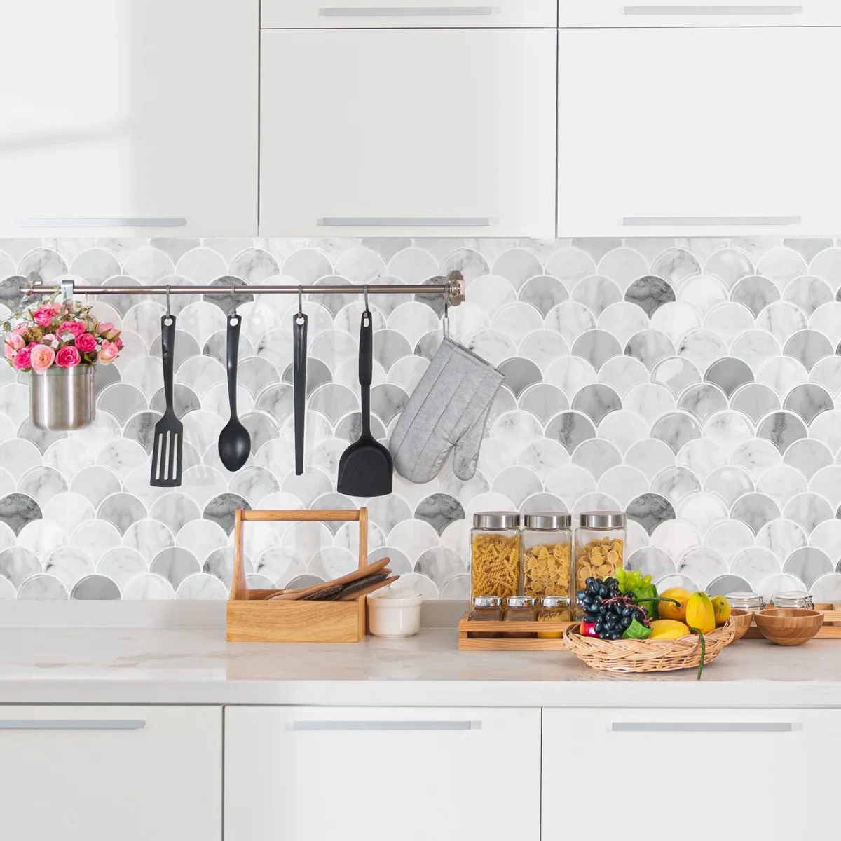 10-20 packs 12 inch x 12 inch fish scale wall sticker kitchen wall brick bathroom wall tile splashback self wallpaper decoration