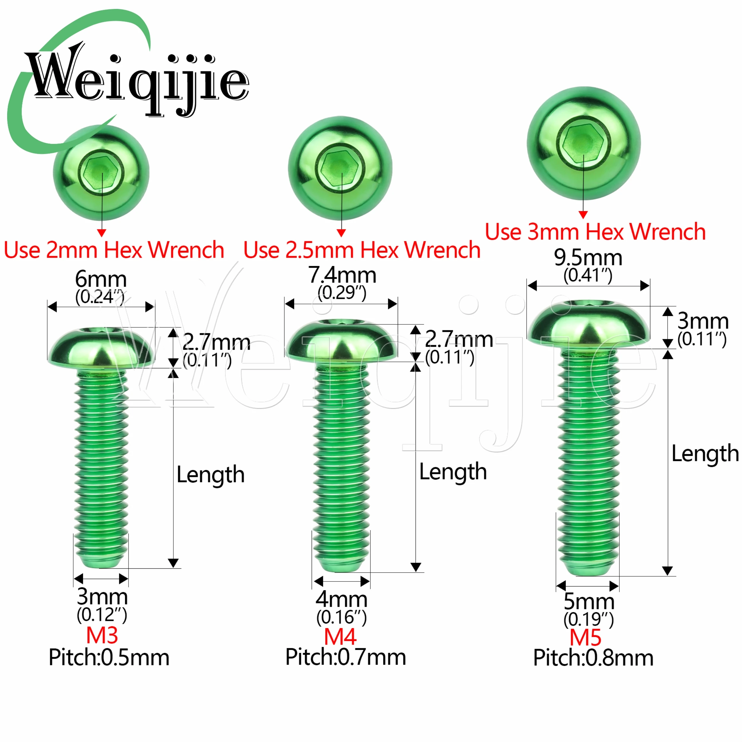Weiqijie التيتانيوم الترباس M3 / M4 / M5 x 6 8 10 12 15 18 20 25 30 مللي متر مفتاح ألين للدراجات حامل الزجاجات تثبيت مسامير
