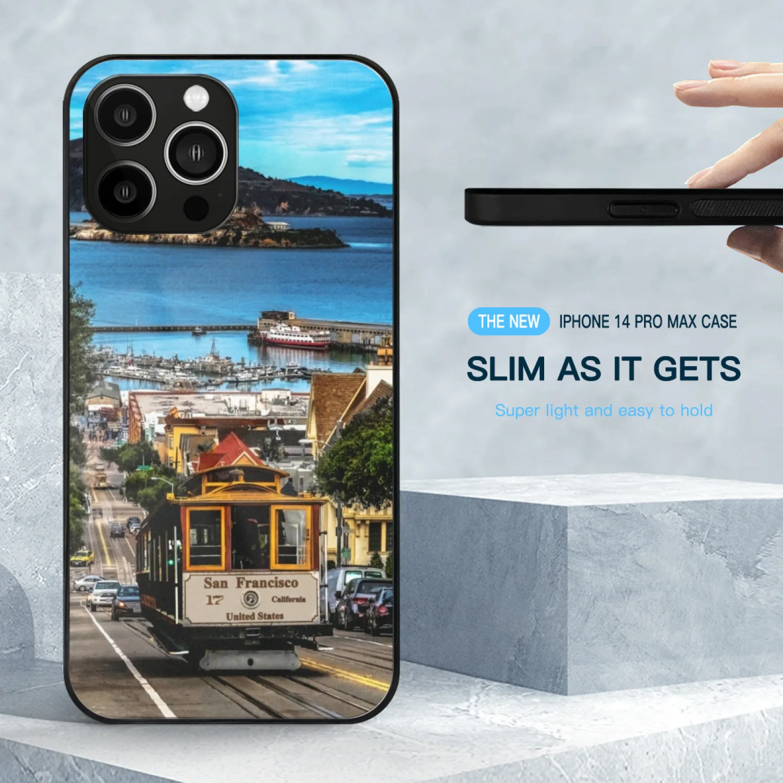 San Francisco California Cable Car And Alcatraz Island Tempered Glass Case For Iphone 15 14 13 12 11 Pro Max Mini X Xr Xs Max 8