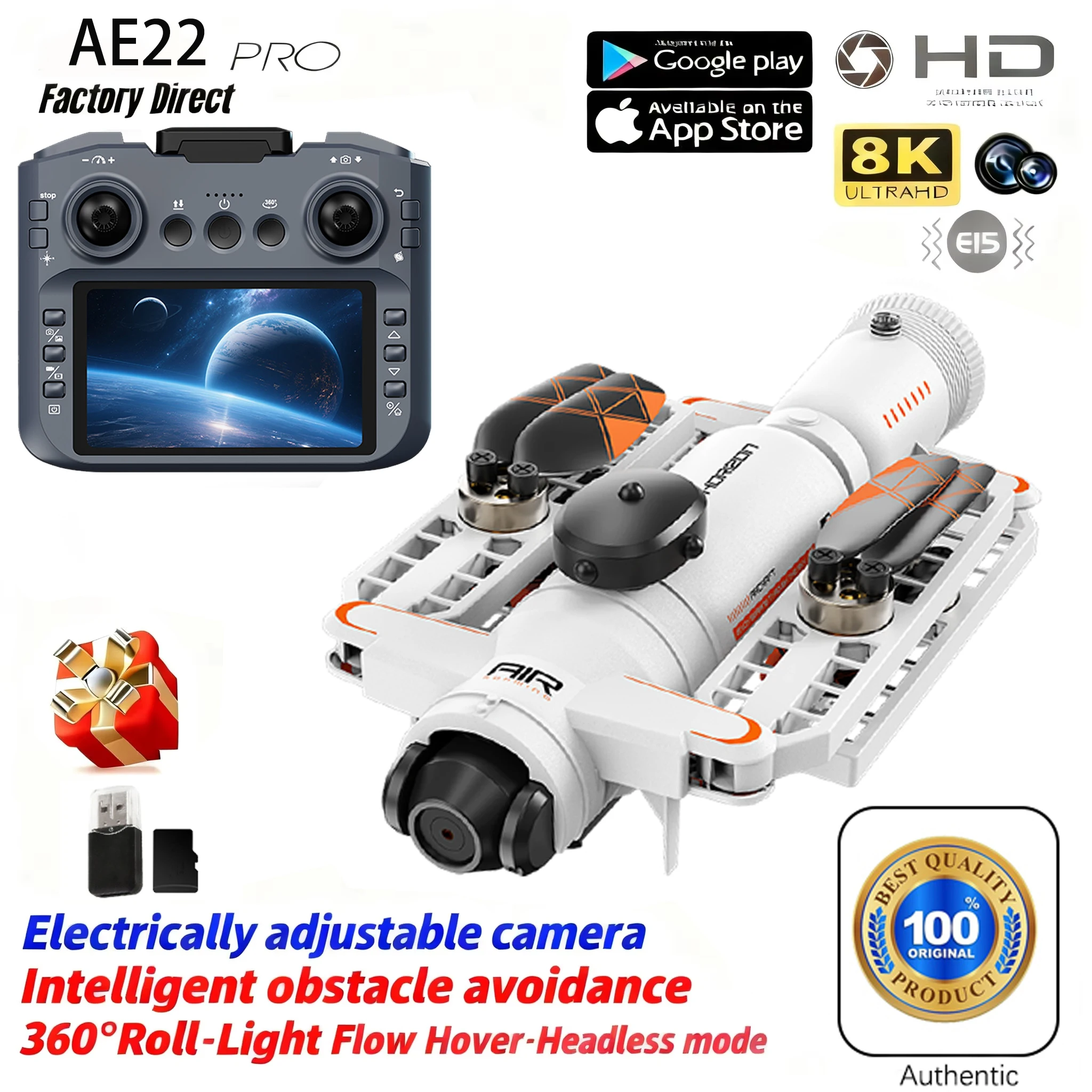 

Новый дрон AE22 с камерой 8K Professional HD, двойной камерой и обзором 360° ° Инфракрасный квадрокоптер с функцией предотвращения столкновений и бесщеточным двигателем для детей, игрушка в подарок