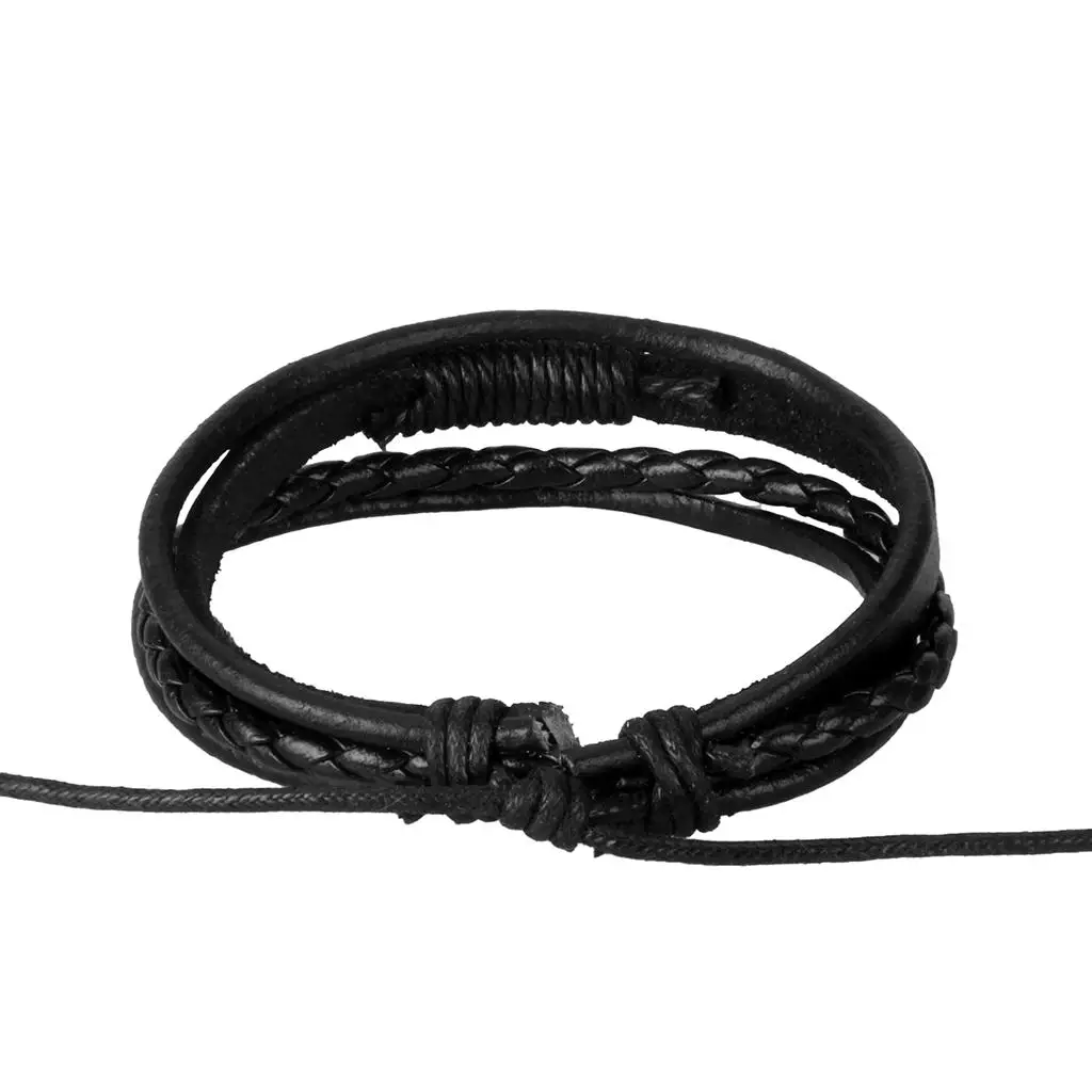 2-6pack Punk PU Leather Braided Multi-layer Bracelet Bangle Bracelet Black