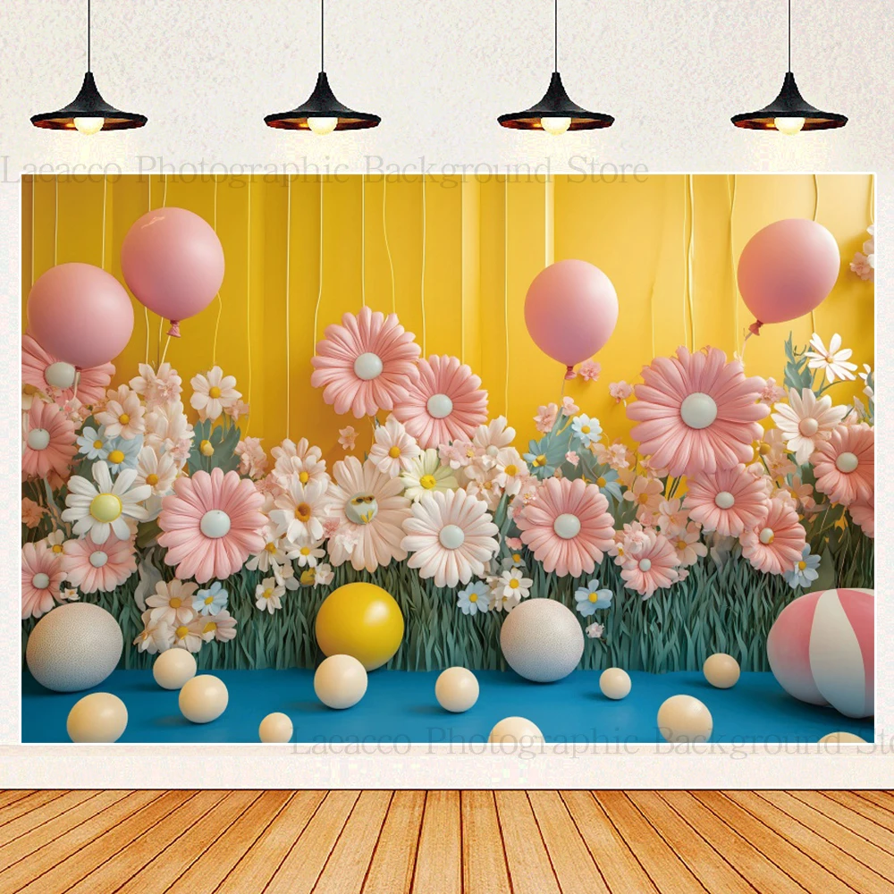 Daisy Birthday Decoration Background Colorful Flower Balloon Curtain Baby Shower Photography Backdrop Cake Table Decoration