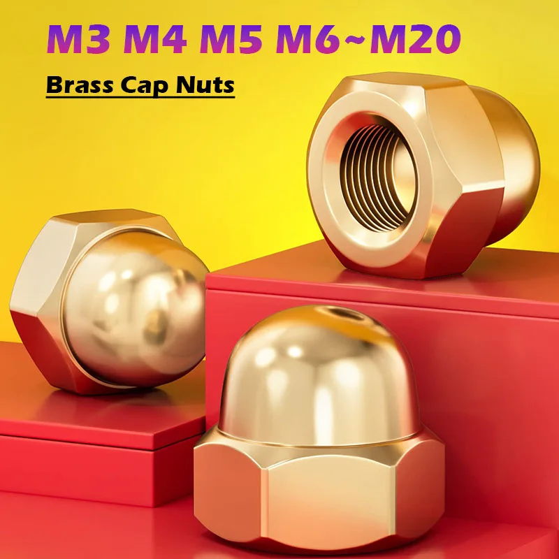 Brass Hex Dome Cap Nuts M3 M4 M5 M6 M8 M10 M12 M14 M16 M18 M20 Brass Cap Nuts Copper Decorative Dome Head Cover Semicircle Nut