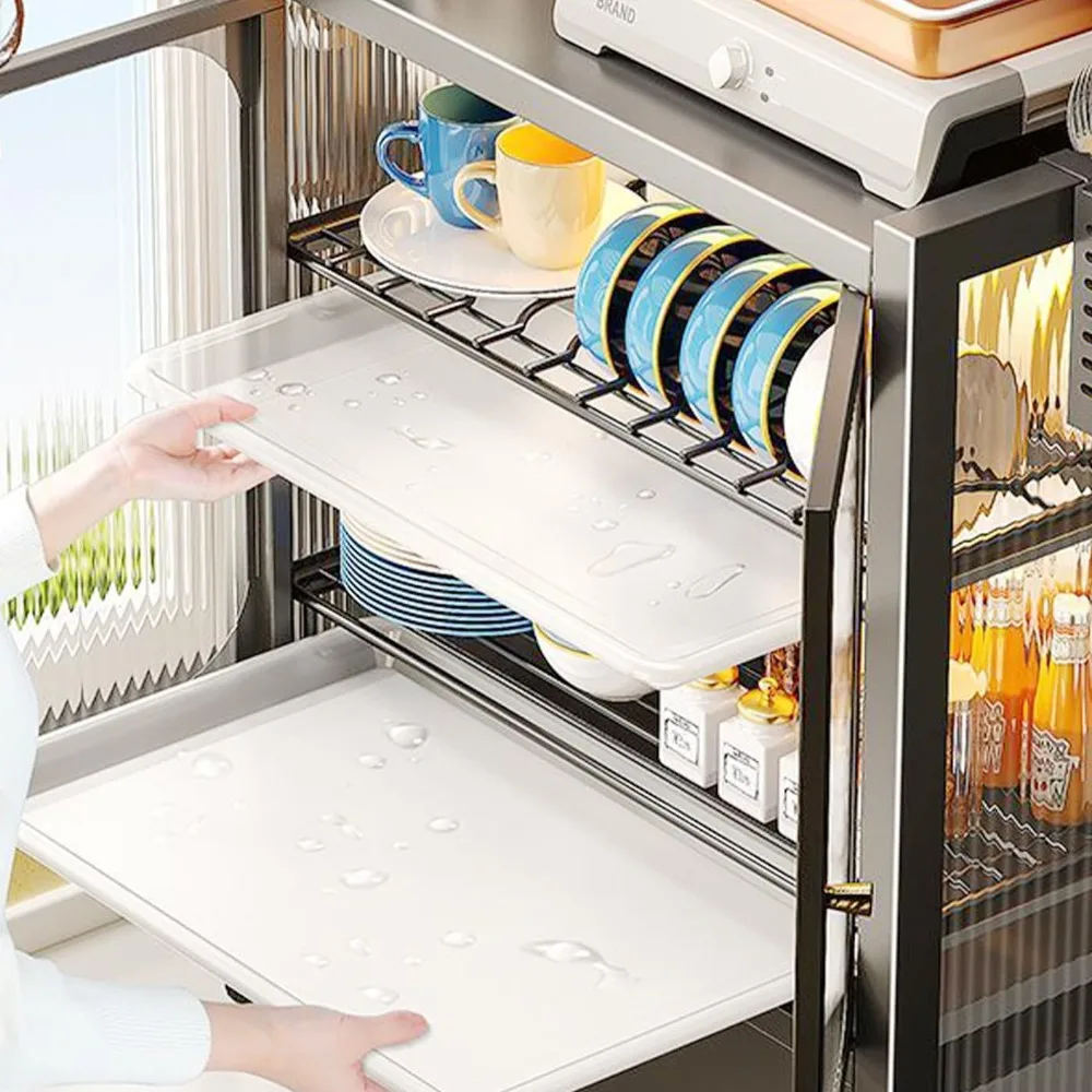 สีเทา 3 ชั้นเหล็กจานแห้งสําหรับเคาน์เตอร์ครัว,Drainer Rack เคาน์เตอร์ครัวผู้ถือภาชนะ W/ลิ้นชักจานตู้
