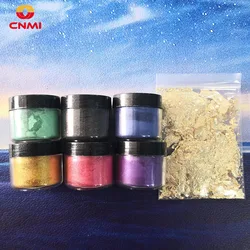 7g 6Colors Mica Powder Pigment & 1g Gold Foil for Epoxy Resin Crafts DIY Nail Arts Glitter Pearl Dust Dye Soap Candle Making