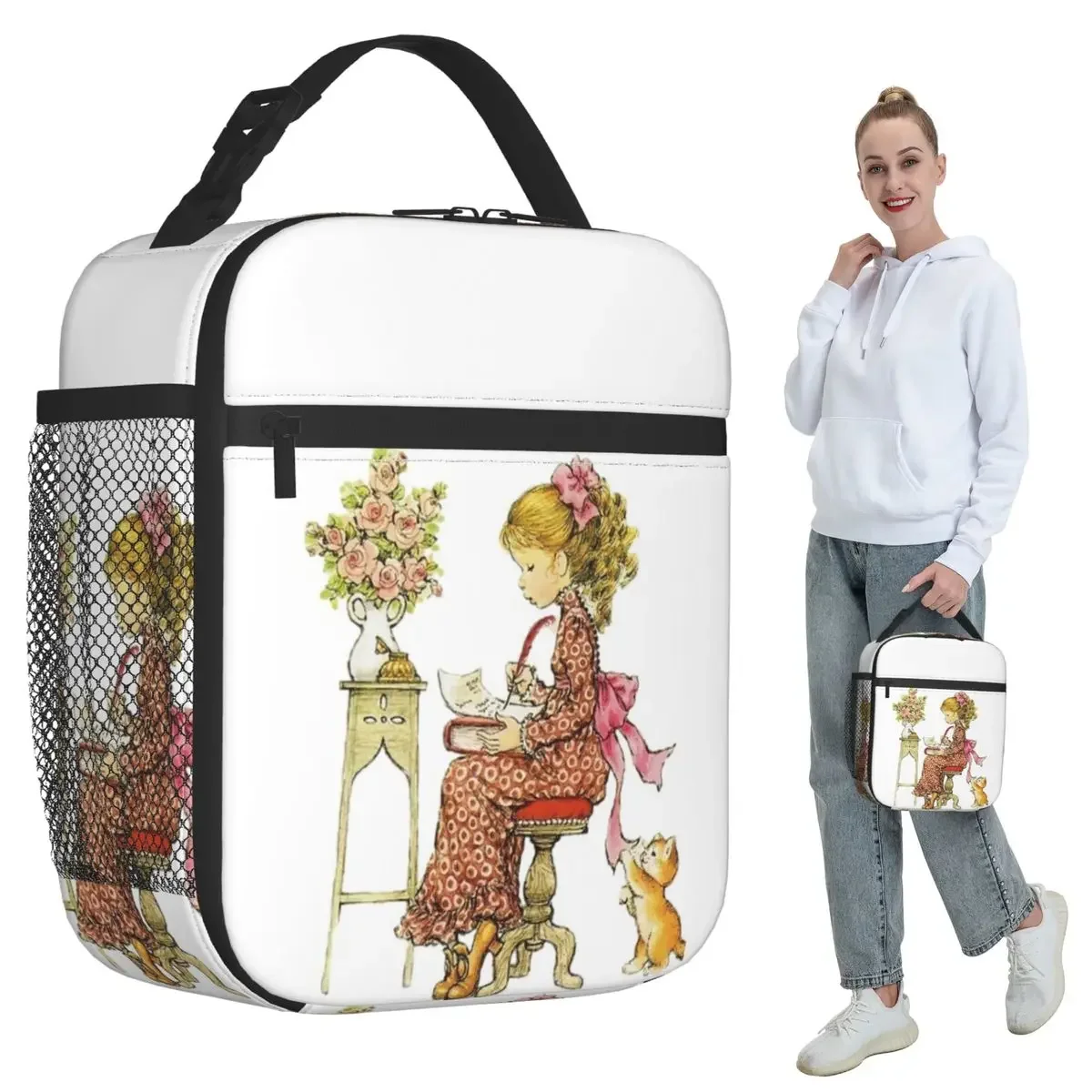 Kawaii Sarah Kay Insulated Lunch Bag for Women Office Cooler Thermal Food Box Tote Portable Lunch Boxes Container