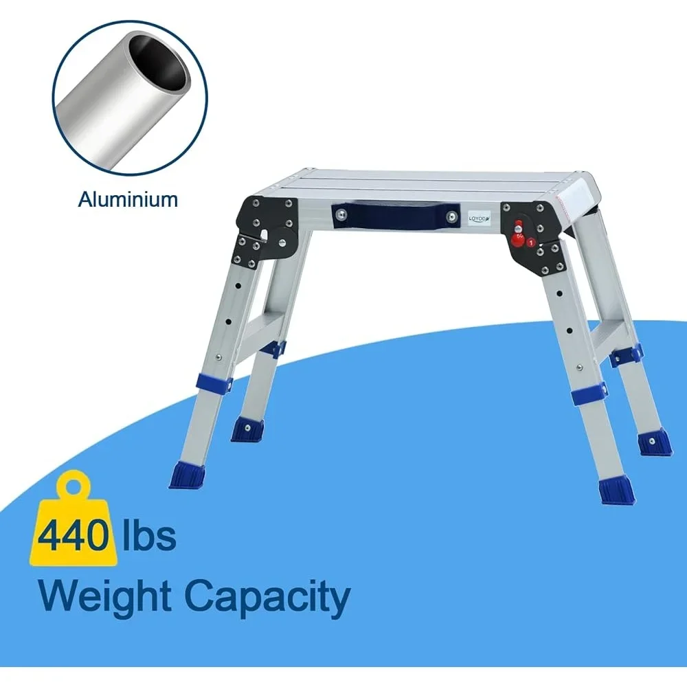 Folding Step Stool Adjustable Height Portable Lightweight Aluminum Work Platform Tool-Free Assembly Durable Indoor Outdoor Use