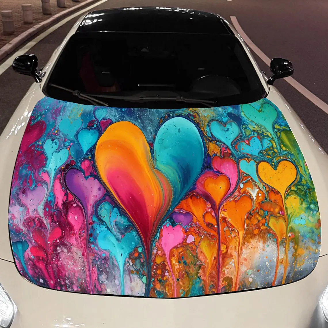 

Heart-shaped doodle Car hood packaging sticker, PVC material, self-adhesive waterproof, anti-slip paint, car exterior decoration