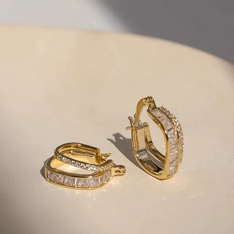 Huitan Opulent Hoop Earrings with Shiny Cubic Zirconia Fashion Noble Gold Color Accessories for Women Elegant Party Jewelry Hot