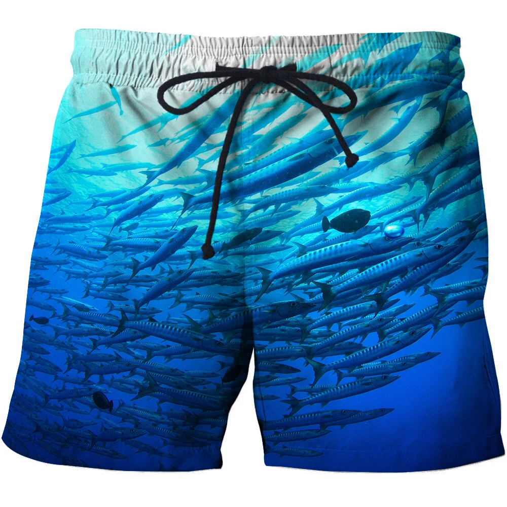 Pantalones cortos de playa 3D para hombre, bañador con gráficos de paisaje de pesca, moda de verano