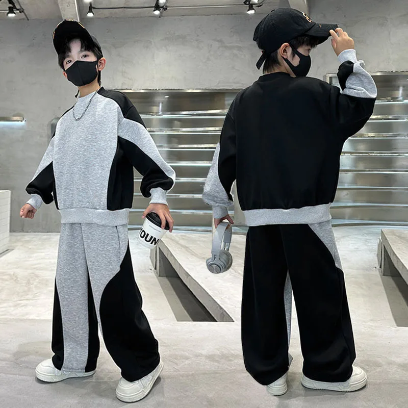 Big Boys Autumn Sets Teenager Fashion Sports Suit Kids Loose Sweatshirts Wide-leg Pants 2 Pcs Outfits Children's Casual Clothes