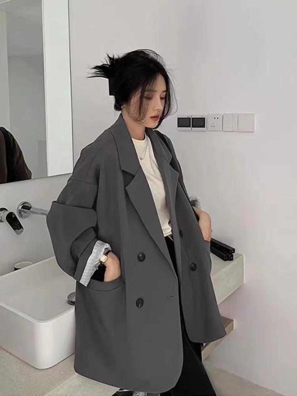 Neue Frühling-Herbst-Damen-Blazer, lockere Passform, koreanische Mode, Vintage-Blazer, Anzugjacke, elegante Damenmäntel, Streetwear, Damenbekleidung – Detail 8