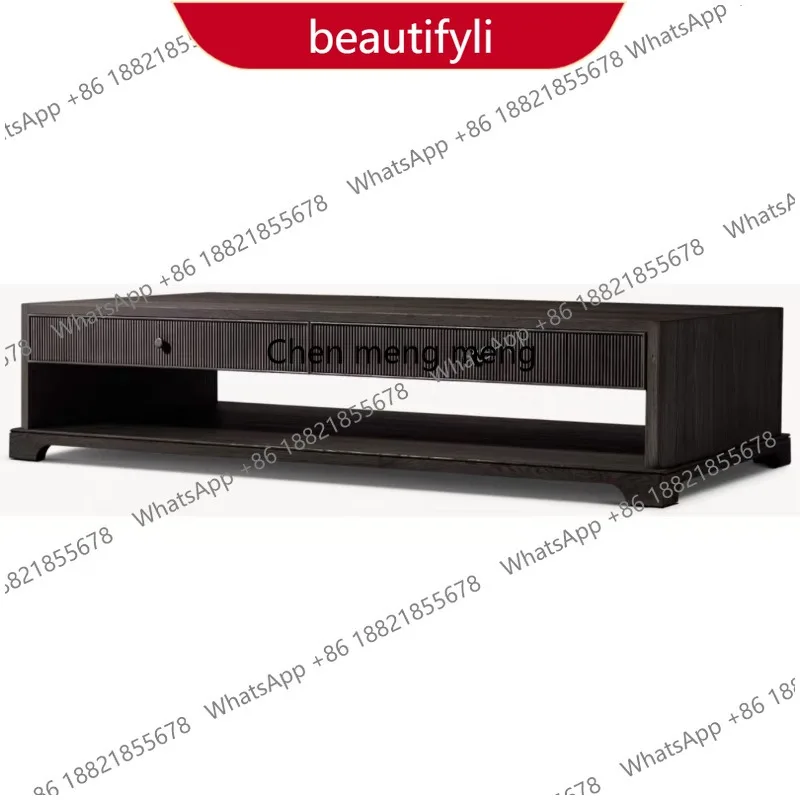 

02 American country solid wood long coffee table living room retro rectangular tea table coffee table