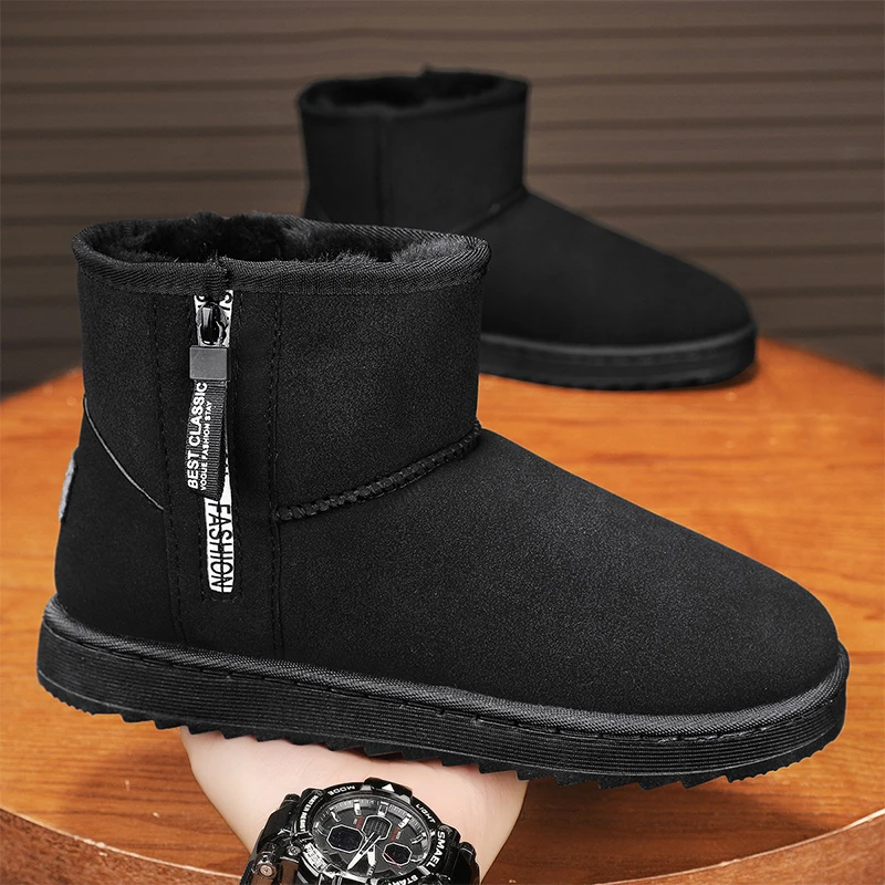 Коричневые мужские зимние ботинки, уличные теплые плюшевые зимние ботинки, мужские меховые ботильоны для женщин, хлопковая обувь без шнуровки botas masculino