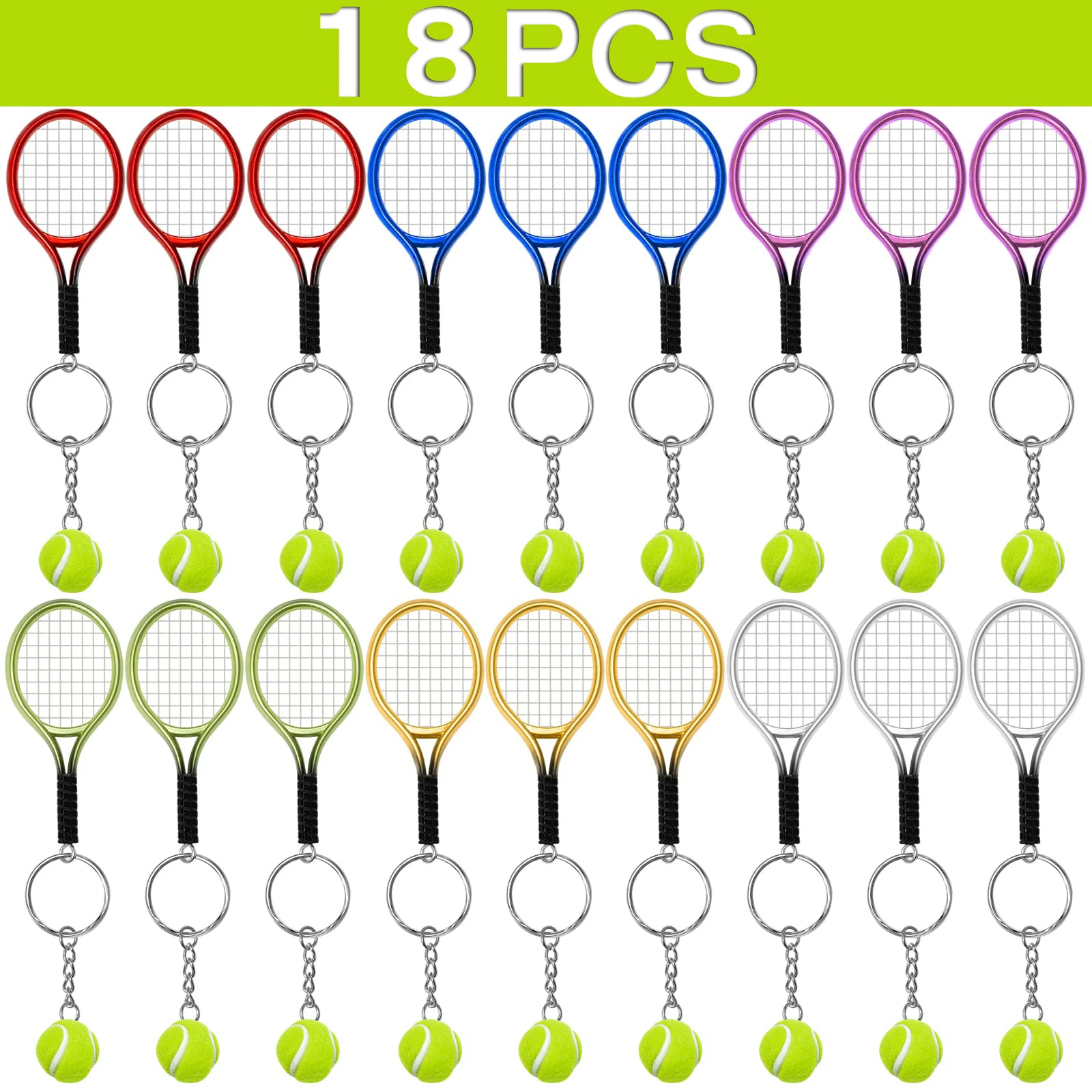 

18Pcs Tennis Keychain Mini Tennis Keyring Bag Pendant Suitable For Sports Lovers