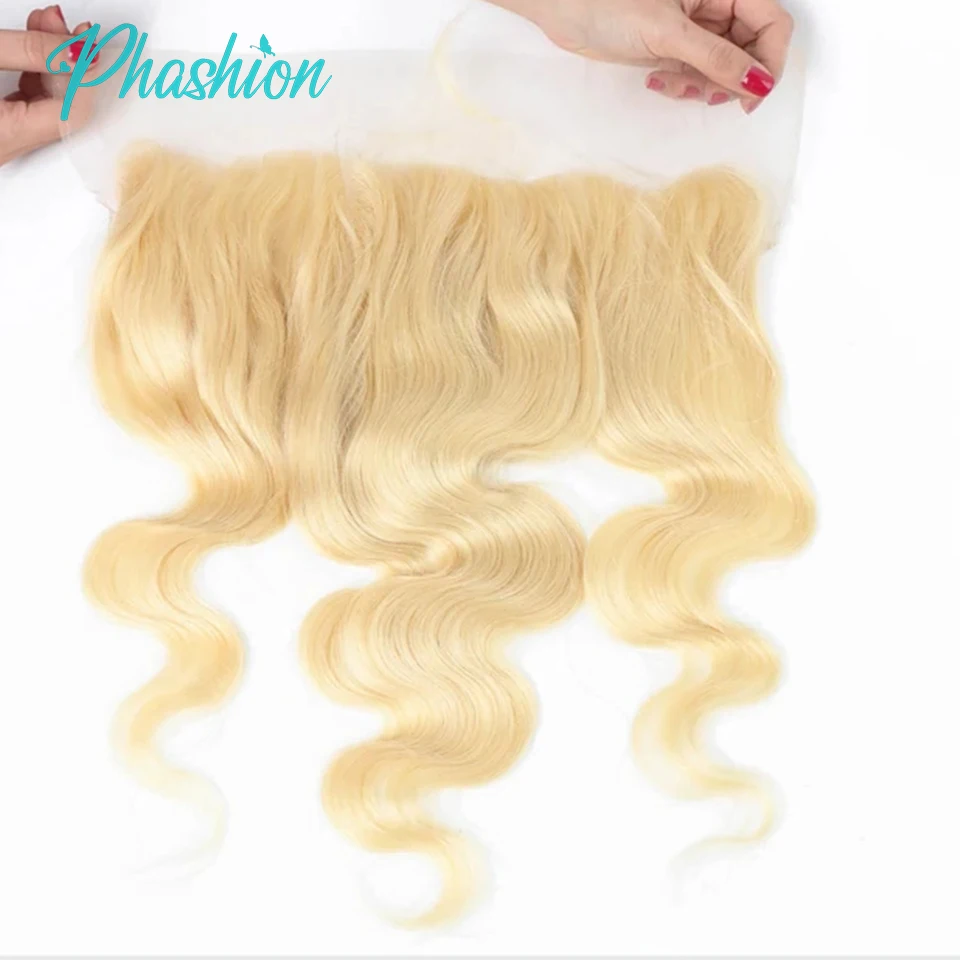 Phashion-Cabello Humano Rubio 613 para mujer, accesorio de encaje Frontal # 100%, liso, ondulado, transparente, Hd, predesplumado, a la venta