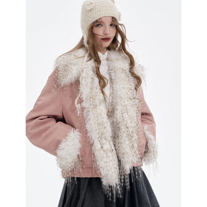 ELFSACK 2025 الشتاء الوافدين الجدد Y2K الصلبة أفخم بطانة هامش تبديل زر معطف للنساء