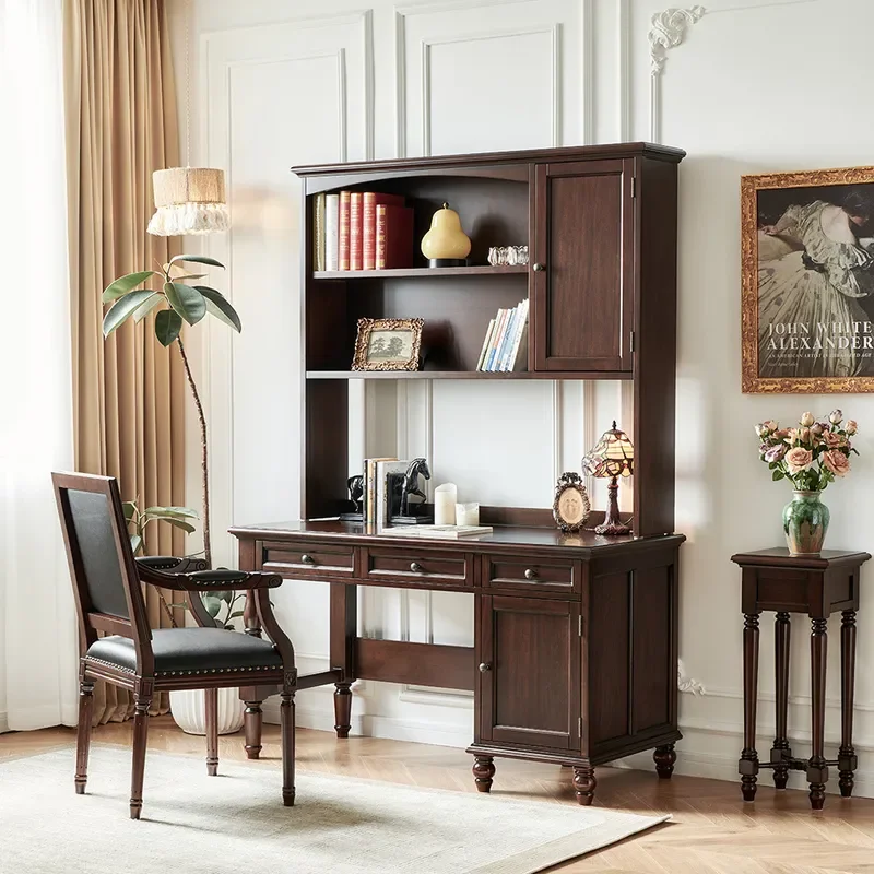 for Dilobo American Style Desk Bookshelf Integrated Table All Solid Wood Cherry Wood 1.4m Student Study Home Office Desk