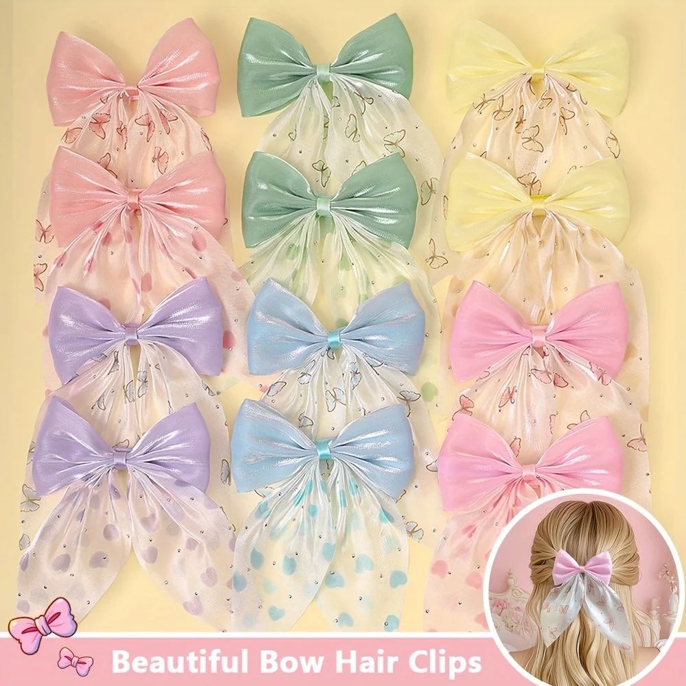 

12 Pieces of Multi-Color Sweet and Cute Bow Hairpins, Hair Accessories for Girls’ Holiday Parties
