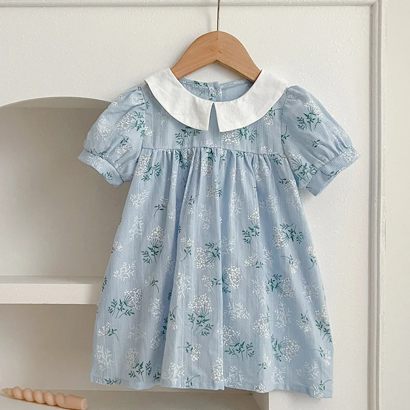 2024 New Summer Sister abbigliamento bambini abiti da principessa neonato tuta a maniche corte in cotone stampa Baby Girl Party Dress