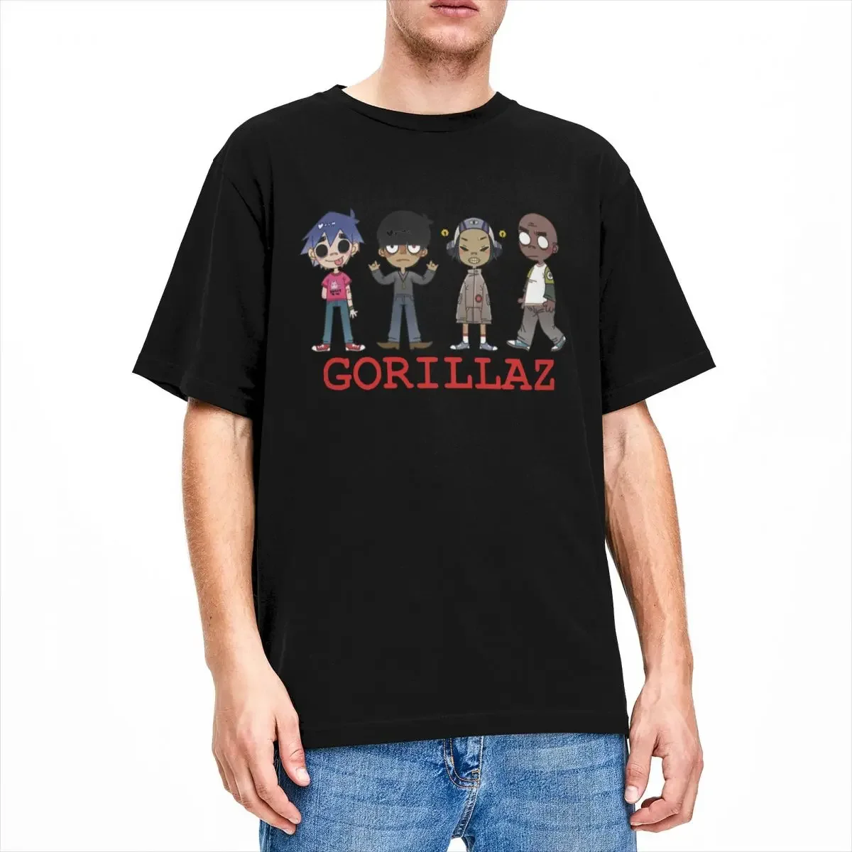 Vintage GORILA Pop Electro T-Shirts Men Crewneck Cotton T Shirt Gorillaz Short Sleeve Tee Shirt Plus Size Tops