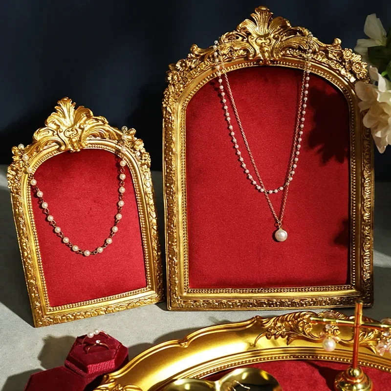 Light Luxury Red Flannelette Photo Frame Necklace Stand Jewelry Store Shooting Props Ring Tray Shop Jewelry Display Rack