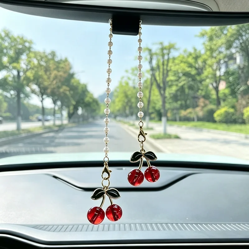Auto-Rückspiegel-Anhänger in Kirschform, niedliche Auto-Innenausstattung, Geschenke für Frauen, Dekoration, hängende Ornamente, Geschenke – Detail 4