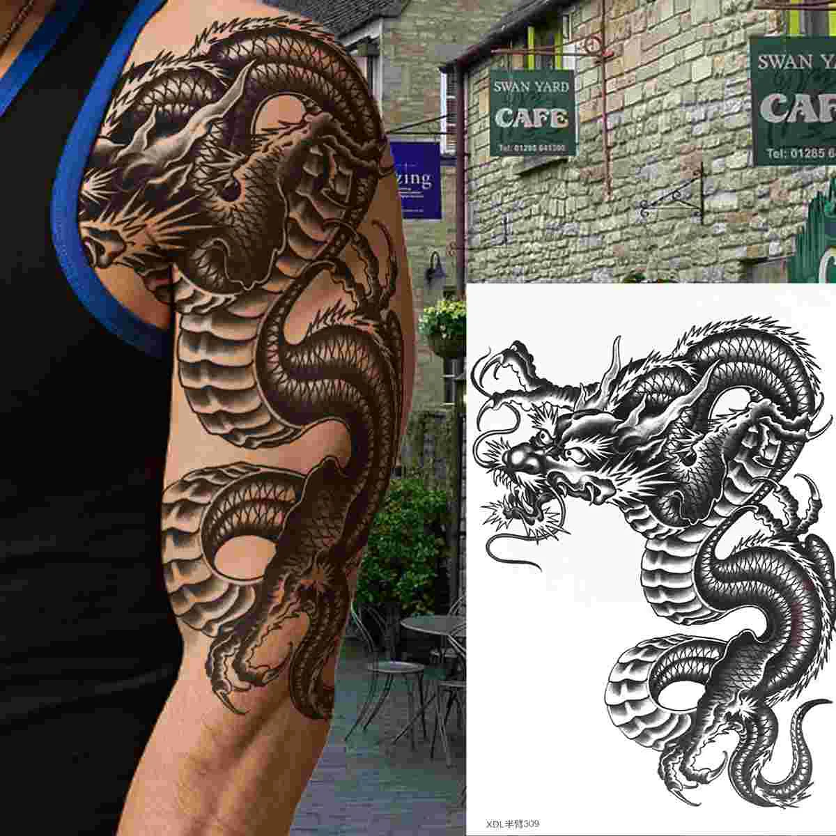 Dragon Back Tattoo Temporary Chinese Body Arm Temperary Sticker Man Waterproof Stickers