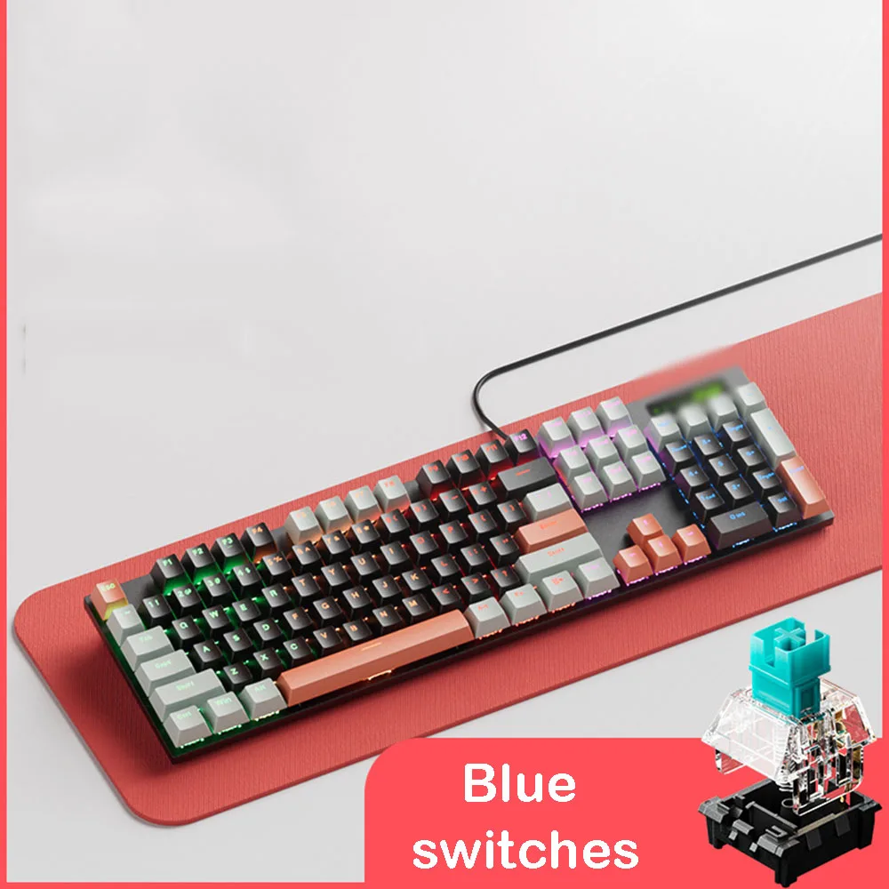 

Mechanical Gaming Keyboard, 104 Keys White Backlit USB Wired for PC/Laptop, Desktop - Full Size Anti-Ghosting Computer Keyboard