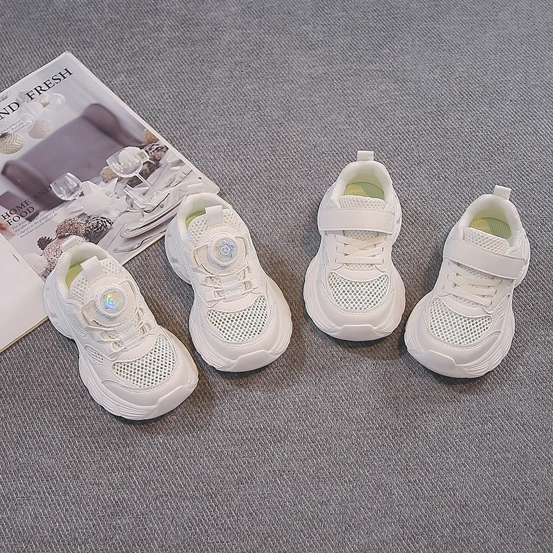 

Children Running Shoes for Students Casual White Shoes Mesh Breathable Thick Soft Sole 2026 Brand New Boys Girls Sports Shoes